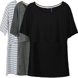Black, Gray and Striped Basic Nursing Tees - Size Medium